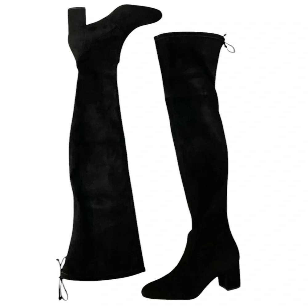 Stuart Weitzman Genna 60 City Suede Over The Knee Boots Black Slim Calf Size 7